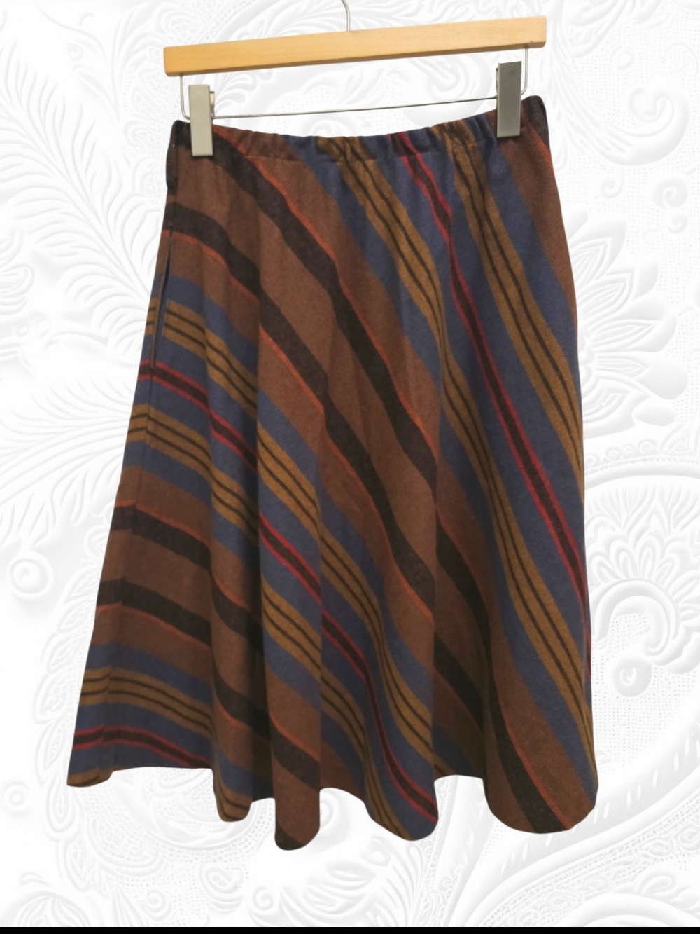 Vintage Sag Harbor Wool Blend Striped Midi Skirt with Pockets in size 10